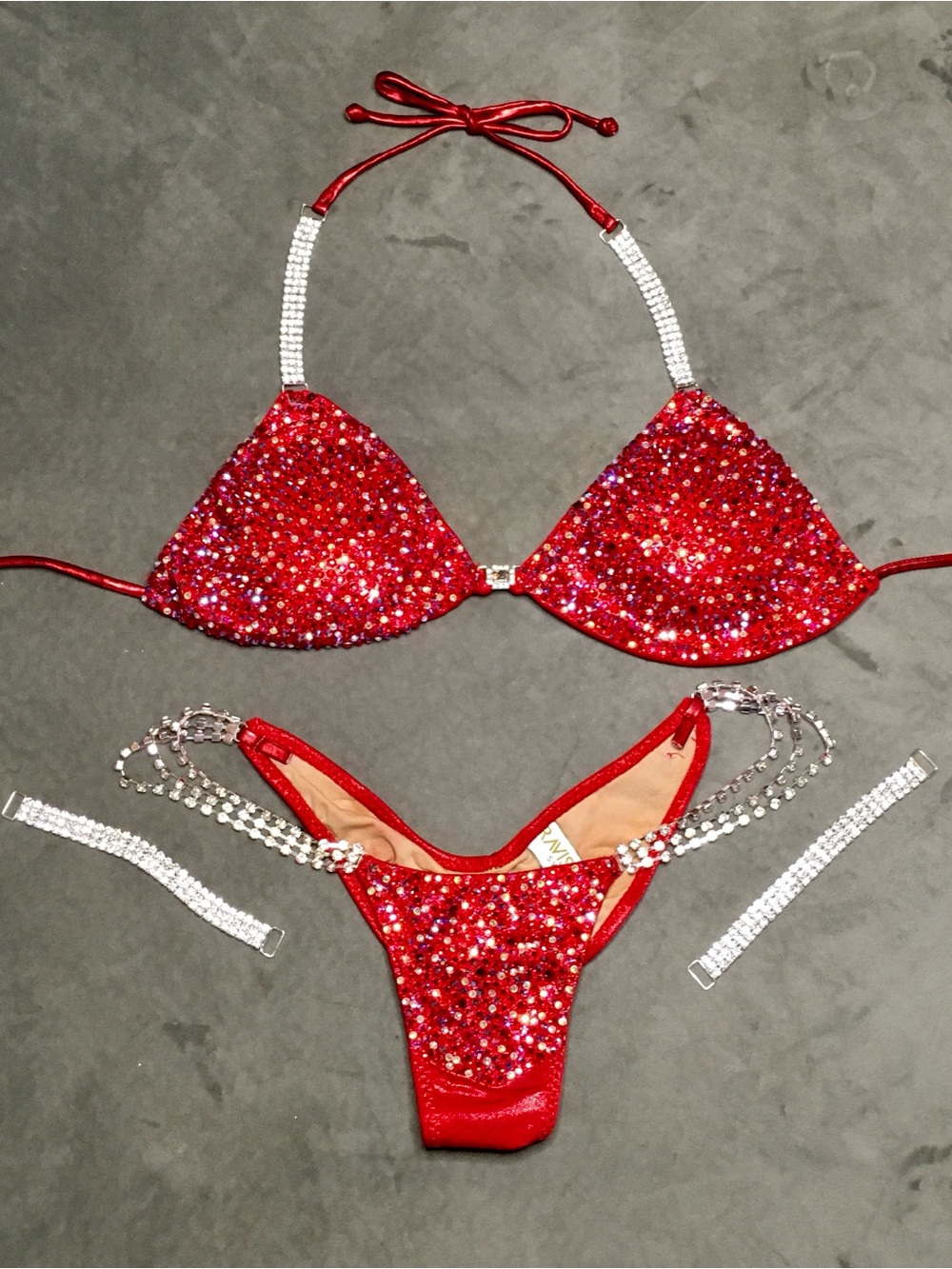 Red Bubbles Deluxe Luxe Colored Crystal Upgrade Bikini Competition Suit!